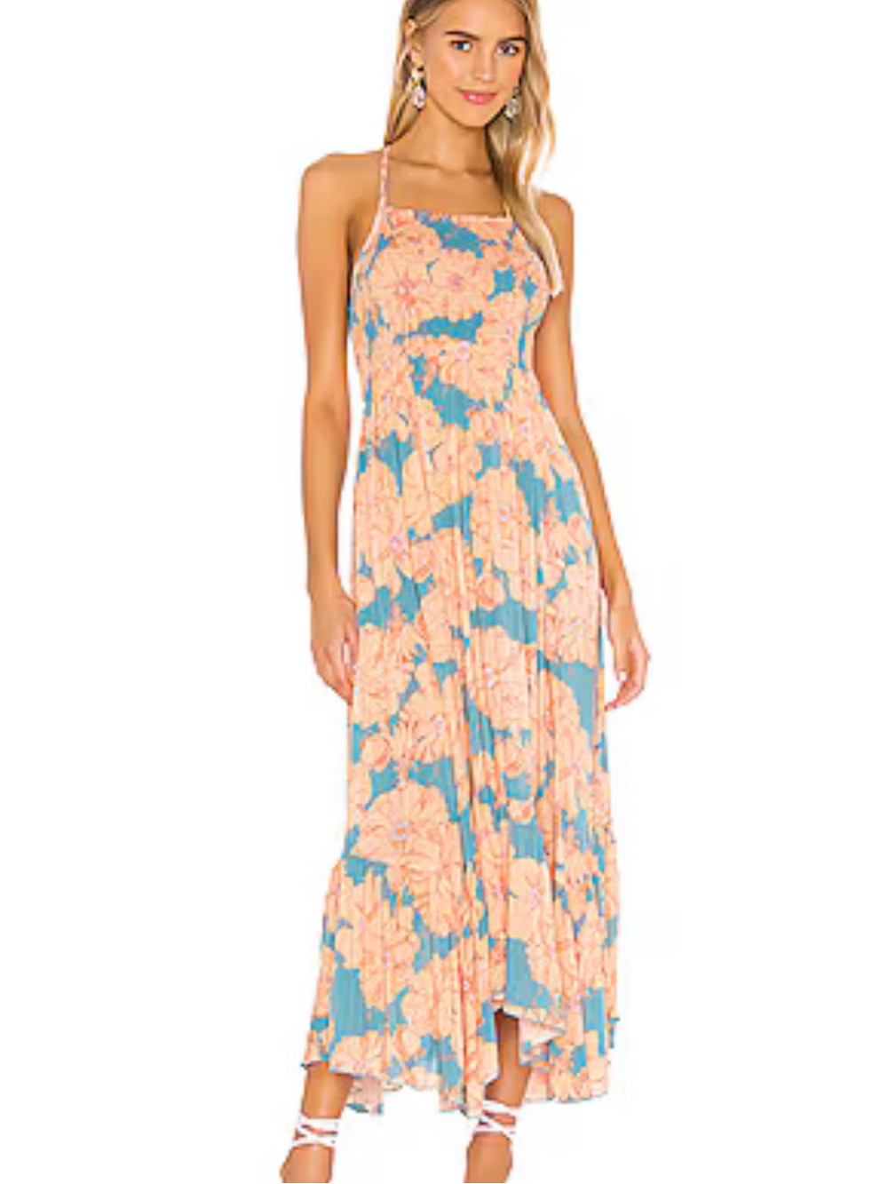 Free people Heatwave Printed Midi Dress in Blue orange floral Sz XS